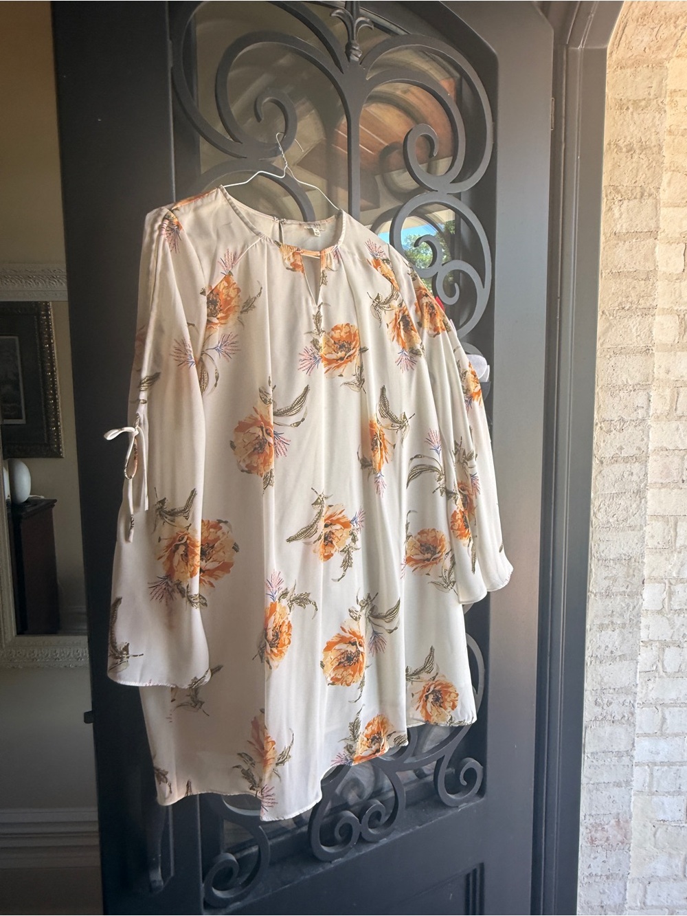 Umgee Cream  Floral Blouse with Orange Flowers